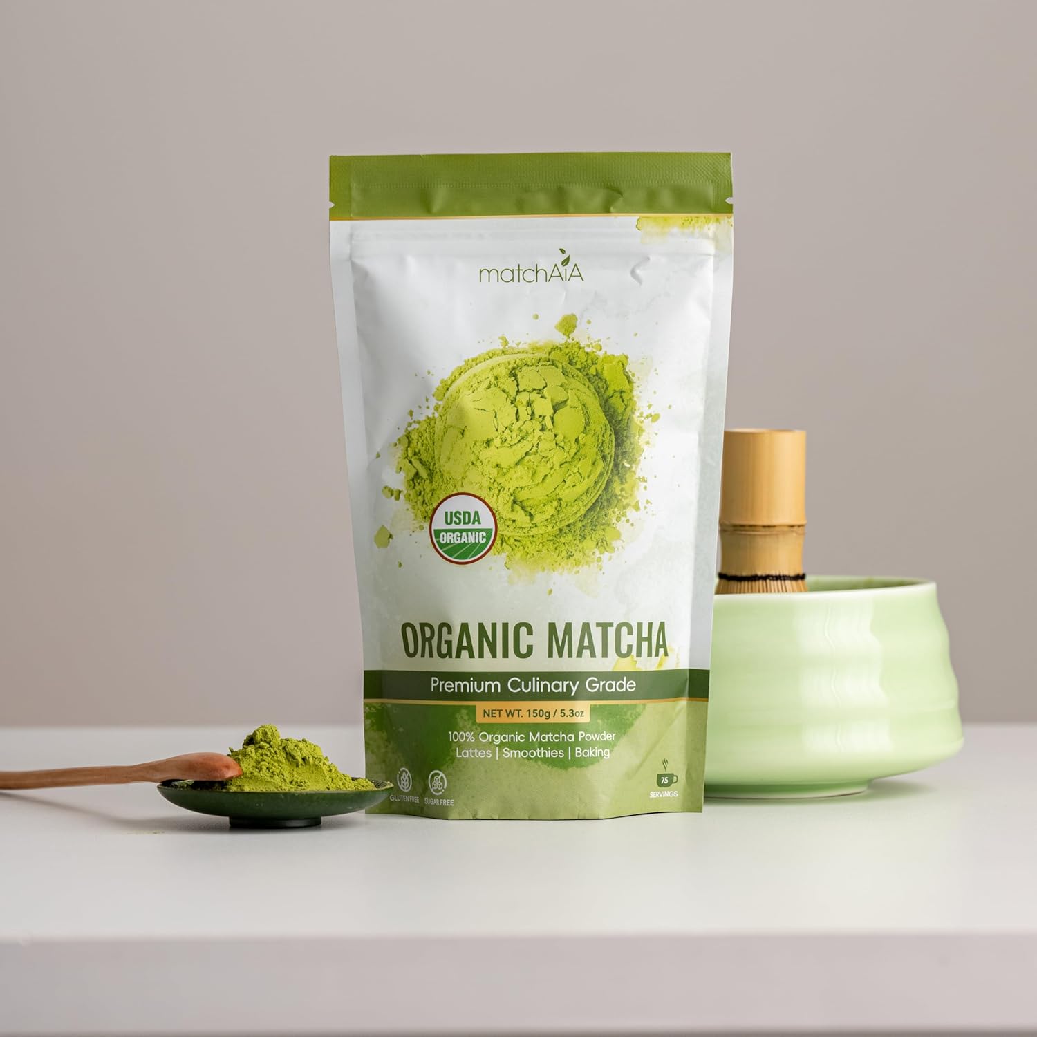 Premium Culinary Grade, 100% Pure Green Tea Powder, Perfect for Lattes, Smoothies, Desserts and Baking (60g / 2.1oz Pouch)